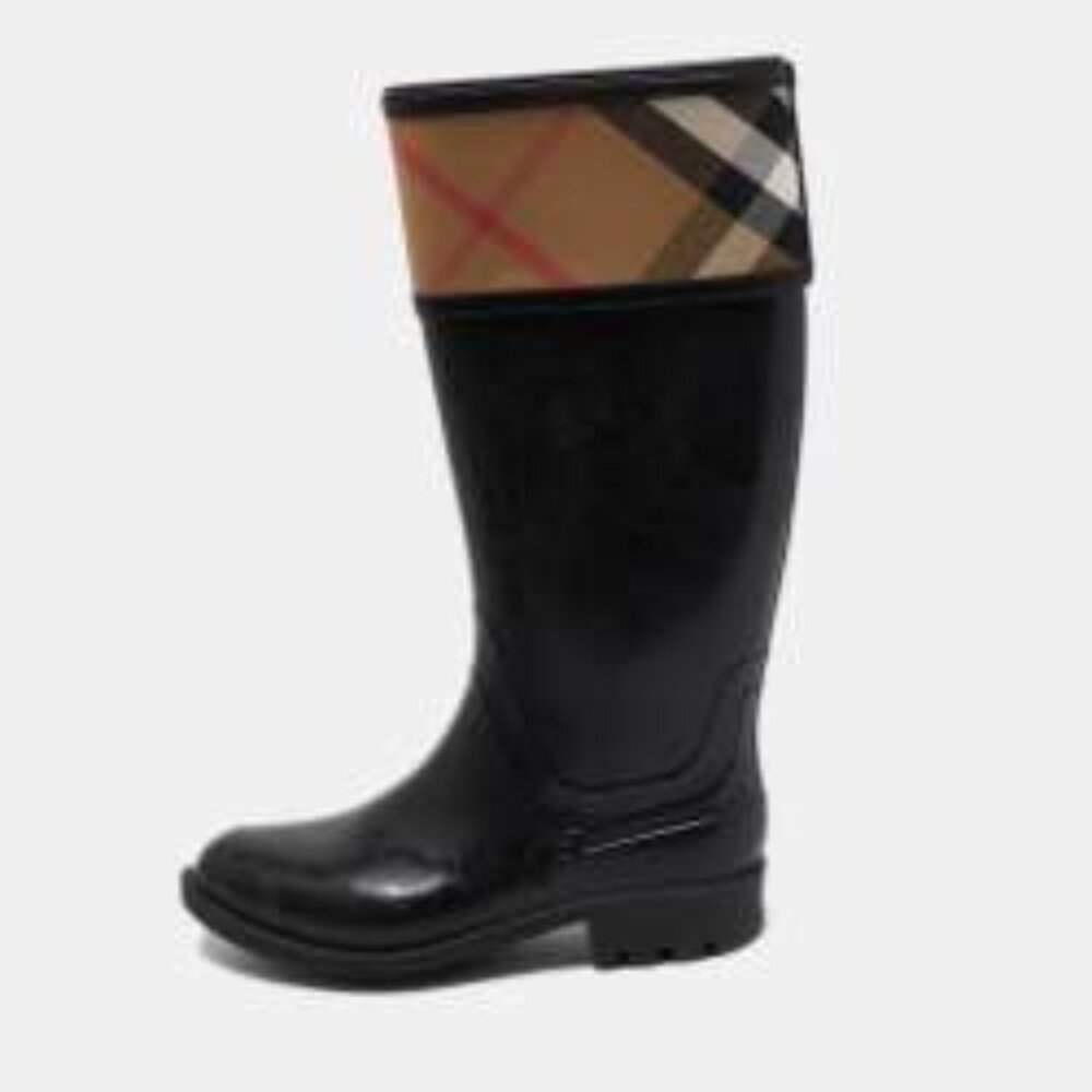 Burberry Black Rubber Wellington Rain Boots